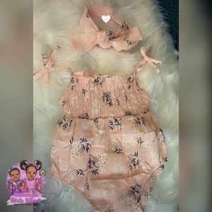 Pink Garden Romper w/Headband